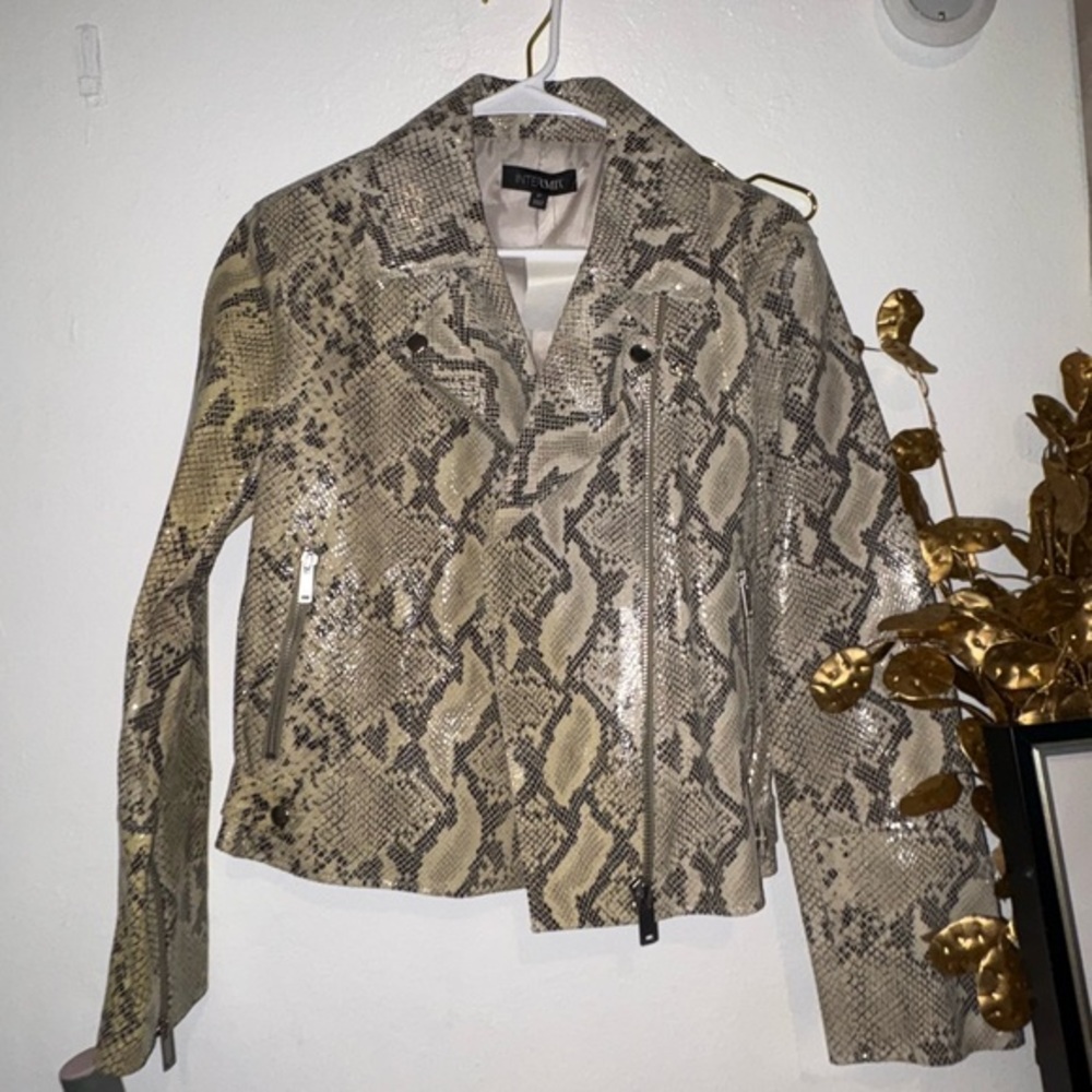 INTERMIX Beige Snakeskin Leather Jacket